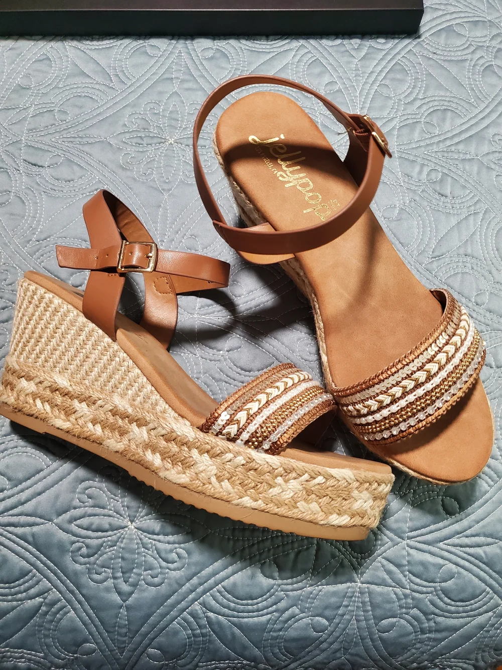 Jellypop Tan Braided Espadrille Wedge Sandals